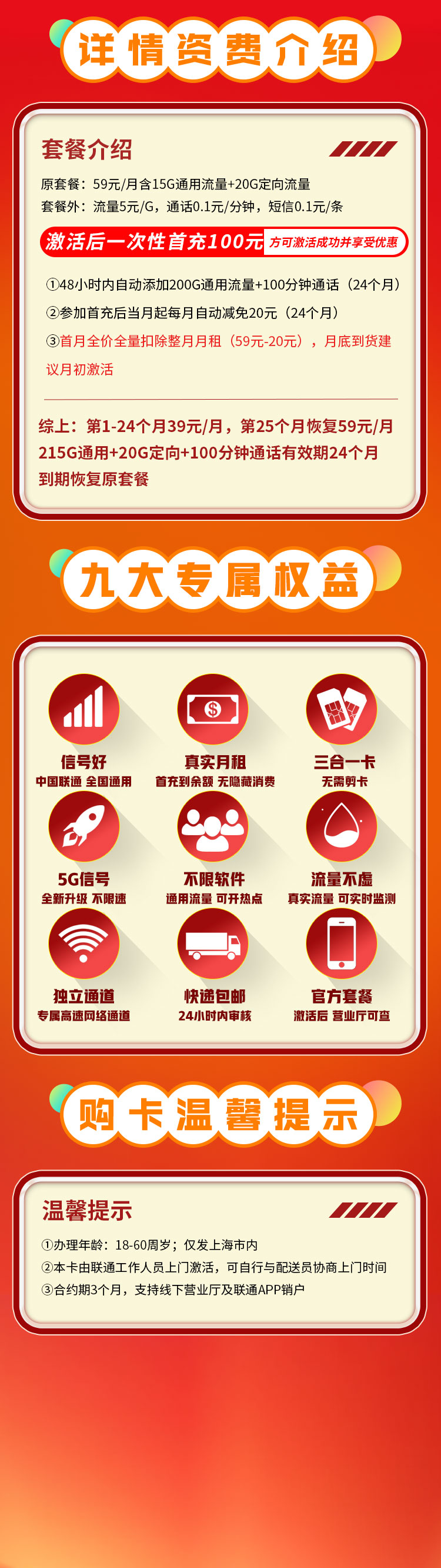 联通沪通卡39元235G+100分钟+上海专属海报图