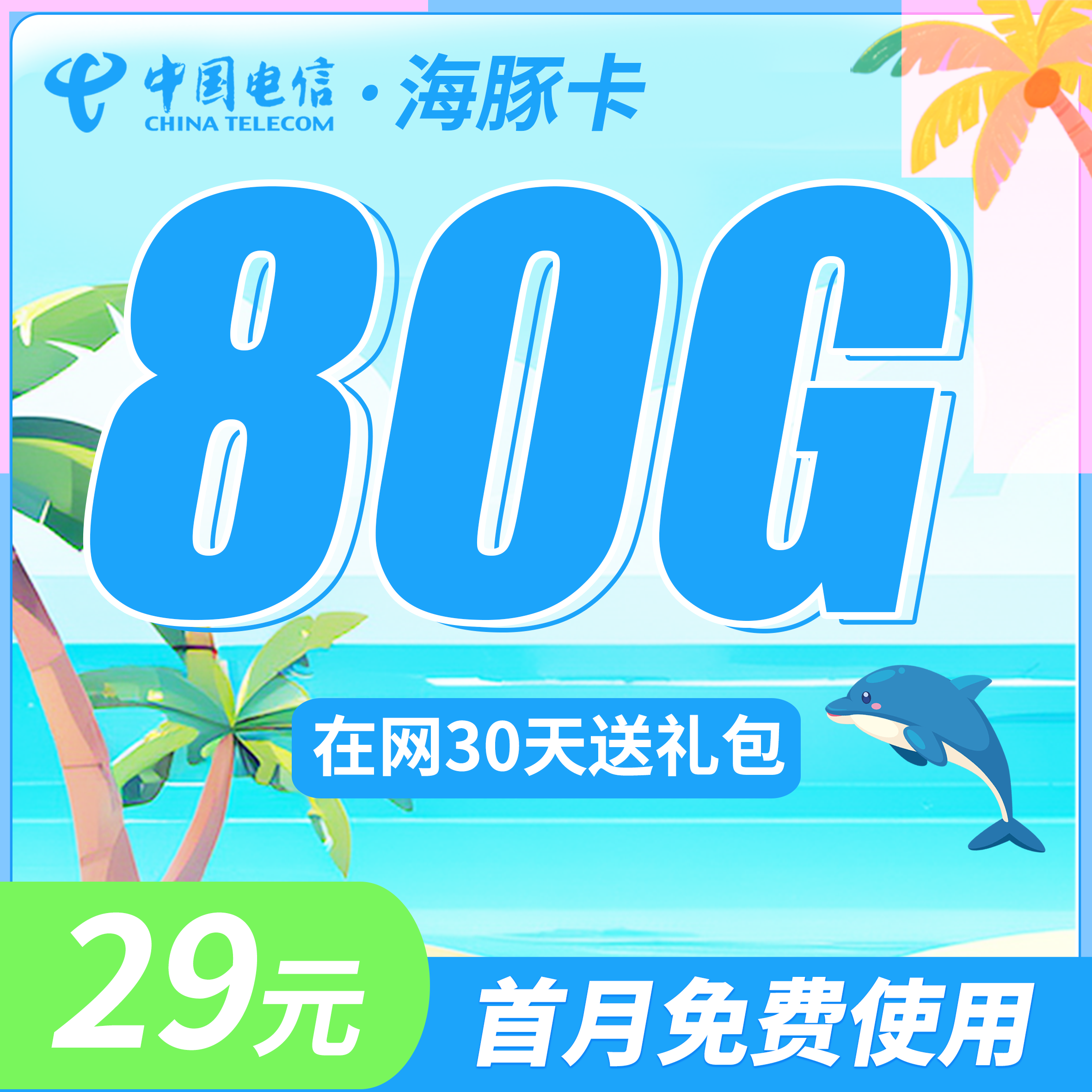 电信海豚卡29元80G